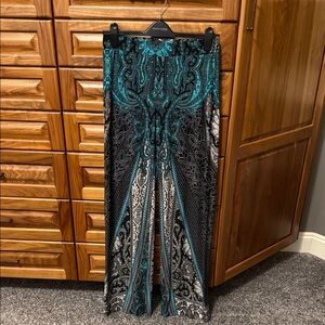 Joseph Ribkoff Teal and Black Wide Leg Pants